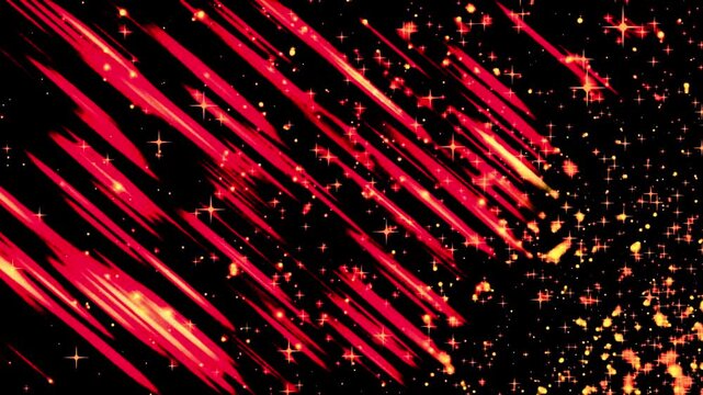 Vibrant red streaks and glittering sparks on dark backdrop for dynamic designs and festive promotions