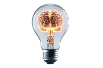 Glowing human brain inside clear glass light bulb on black background lightbulb idea, Isolated On Transparent Background, Png Cut Out
