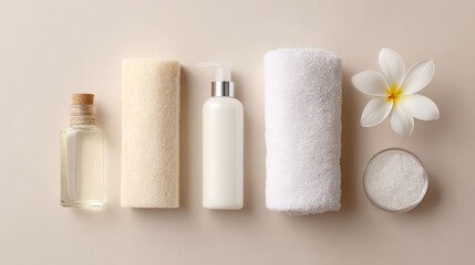 spa essentials arranged aesthetically, self-care concept