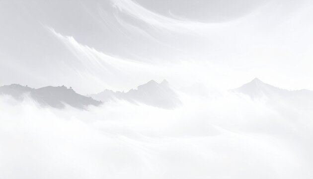 Misty Mountain Peaks in Ethereal Cloudscape with Wispy Sky and Dreamlike Atmosphere