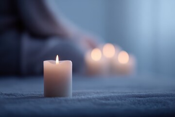 meditation scene with candles and soft lighting, calming atmosphere