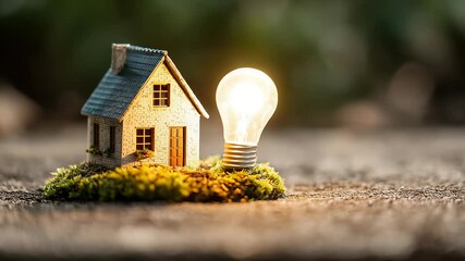 Smart house and environment, Small house model and light bulb on the ground for real estate, eco design , green electricity energy background
- Powered by Adobe