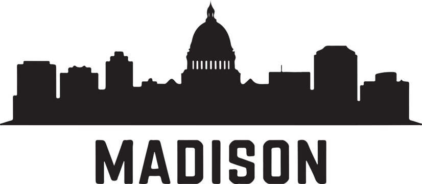 Madison Wisconsin Skyline Silhouette &ndash; Minimalist Black Vector Cityscape