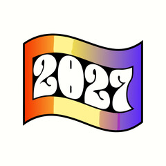 2027 text on wavy gradient ribbon typography wavy ribbon