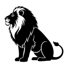 Illustration of a regal lion sitting in profile with a majestic mane