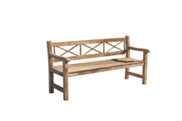 Wooden garden bench with crisscross backrest on black background outdoor, Isolated On Transparent Background, Png Cut Out