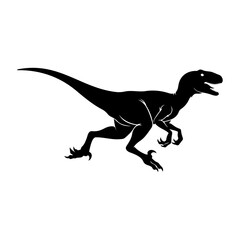 Fototapeta premium Silhouette of a velociraptor running with its mouth open on white background