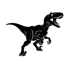 Silhouette of a velociraptor with mouth open on a white background