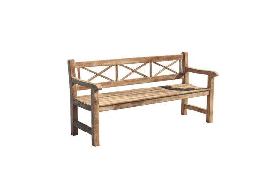 Wooden garden bench with crisscross backrest on black background outdoor, Isolated On Transparent Background, Png Cut Out
