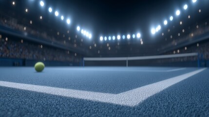 Night tennis action at stadium court captured in high fidelity under floodlights