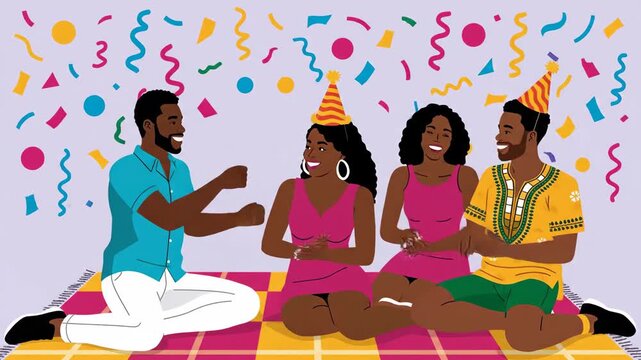 Joyful African American Friends Celebrating A Birthday Gathering Outdoors Together