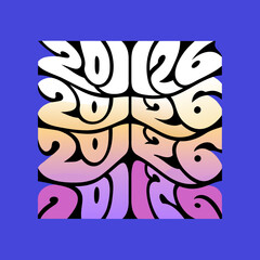 Abstract 2026 text with gradient colors and wavy shapes