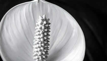 Close-Up Black and White Peace Lily Flower with Textured Spadix and Smooth Curved Spathe