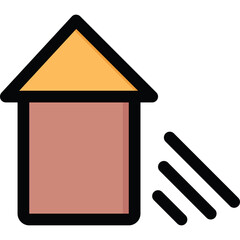 Simple Line Art Icon of a Building with Slanted Lines Representing Sunlight or Shadow Against a Transparent Background