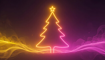 Minimalist Neon Christmas Tree in Yellow Pink Gradient