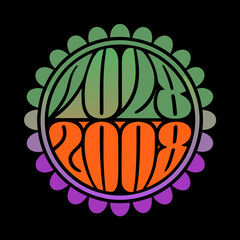 Circle emblem with 2028 and 2008 text year numbers
