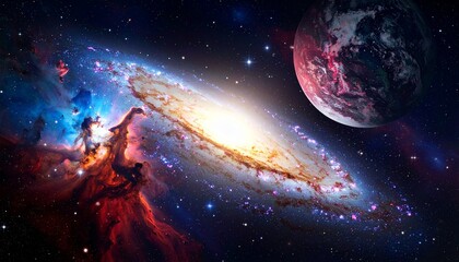 Obraz premium Spiral Galaxy with Bright Core and Swirling Arms in Deep Space Against Star-Filled Dark Background