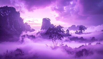 Swirling Purple Ink Diffusing in Water Against Gradient Background with Ethereal Fluid Shapes