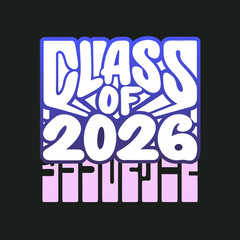 Class of 2026 graffiti tag with purple blue gradient and pink blocks