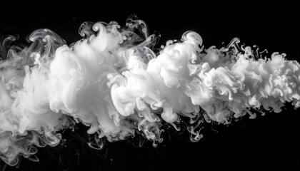 White Smoke Cloud Swirling Across Black Background with Intricate Wisps and Dynamic Flow