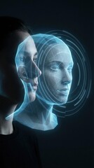 Futuristic face recognition technology concept with digital overlay