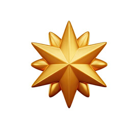 Golden star with 12 points on a png transparent.