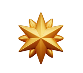 Golden star with 12 points on a png transparent.