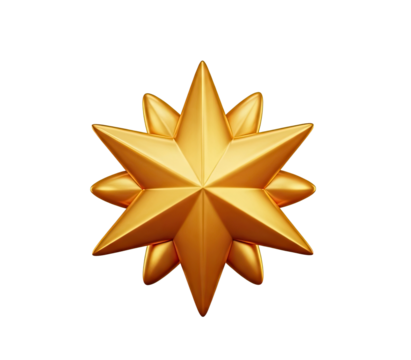 Golden star with 12 points on a png transparent.