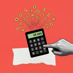 Calculator with dollar signs and coins, financial success concept