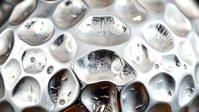 globule. Close-up of hammered metal surface with star-shaped reflections. safety posters, maintenance manuals, designed for precision metalworking and fabrication facilities, supports safety.