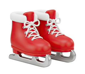 Two red ice skates on a png transparent.