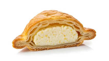 Golden brown puff pastry turnover filled with creamy white cheese and yellow flecks image
