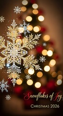Christmas tree decorated with ornaments and sparkling snowflakes design