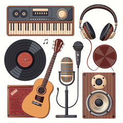 Collection of musical instrument and audio equipment icons
