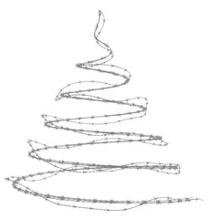 conceptual 3d render of a christmas tree made from sharp, twisted barbed wire. symbolizing conflict, restriction, or anti-holiday themes.