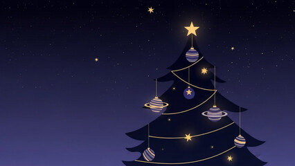 Christmas tree with ornaments and star in night sky holiday season festive december celebration image design