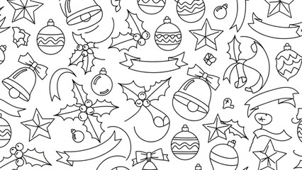Christmas seamless pattern background with ornaments bells holly and stars vector illustration design