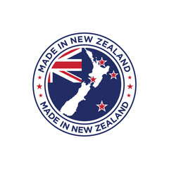 made in new zealand stamp circle logo vector design with new zealand flag and map element	