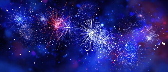 The fireworks display over a vibrant night sky with colorful bokeh lights