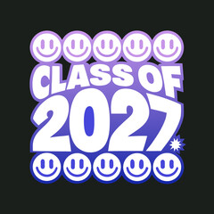 Fototapeta premium Class of 2027 text with purple and blue smiley faces