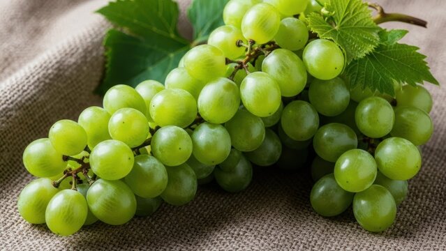 Fresh green grapes on a textured surface