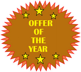 Special offer announcement badge with stars and vibrant rays