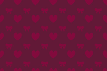 Bold, seamless vector pattern featuring repeating hearts and ribbon bows on a deep burgundy background, perfect for striking romantic digital paper and elegant fabric prints. © ArtValeriia