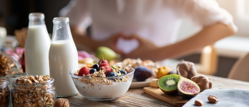 The Breakfast Yogurt Bowl with Fresh Fruit and Granola on a Wooden Table
