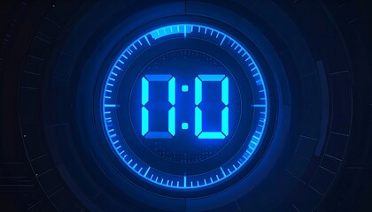 Futuristic countdown timer display with digital clock and dynamic circle frame