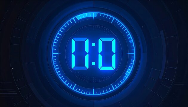 Futuristic countdown timer display with digital clock and dynamic circle frame - Powered by Adobe