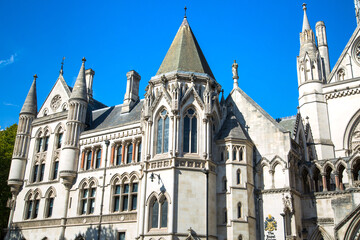 London, The Royal Courts of Justice view, Neo-gothic English architecture 19th century. 