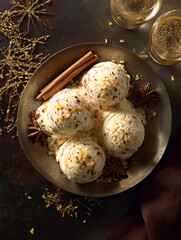 White Chocolate Gelato Scoops with Cinnamon and Orange