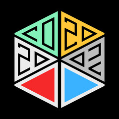 Geometric hexagon with numbers 2023 and 2022 abstract