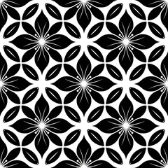 Fototapeta premium Black White Floral Pattern. Seamless Design. 